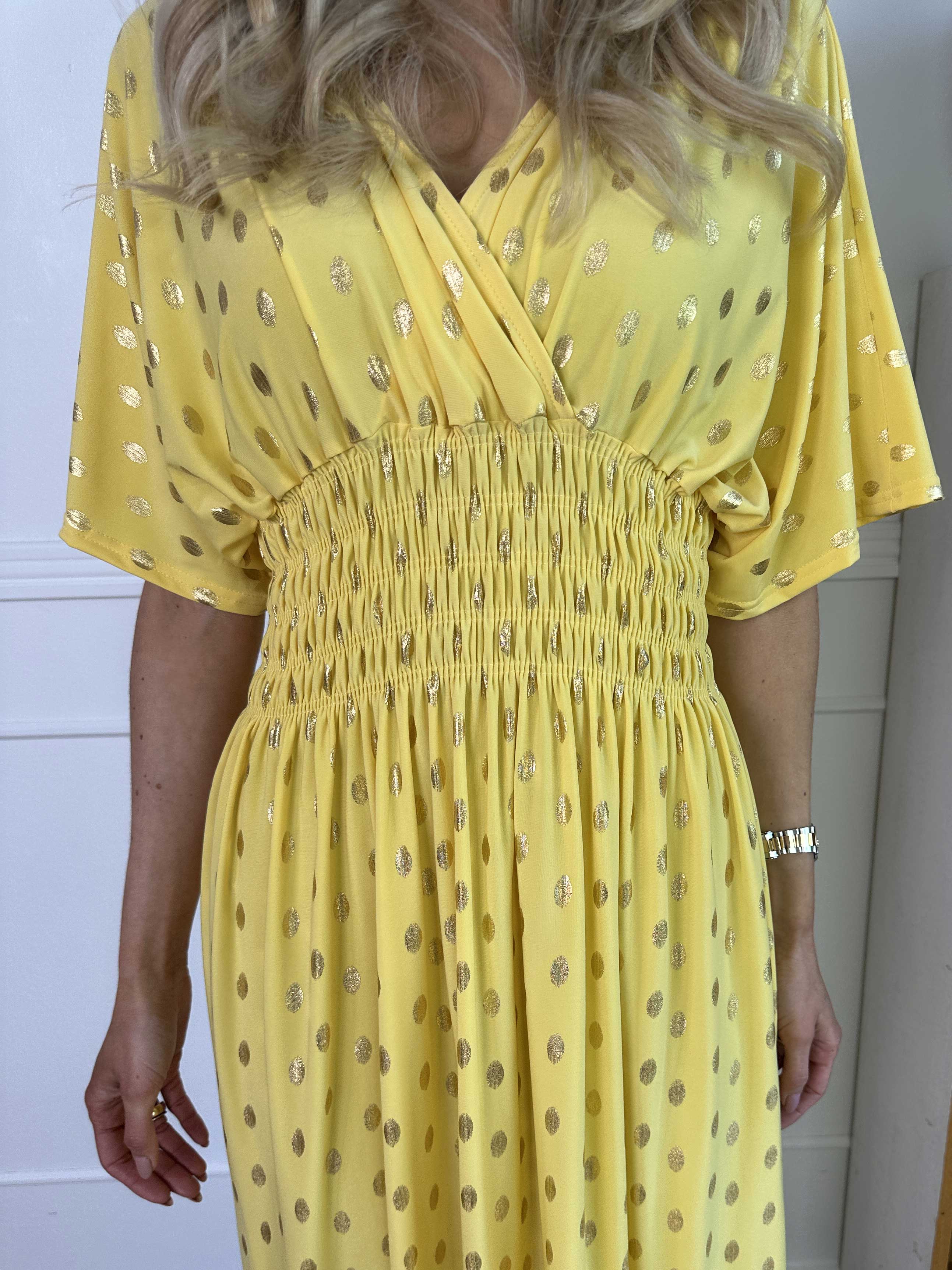 Pams Dot - Lang elastisk kjole med prikket detaljer